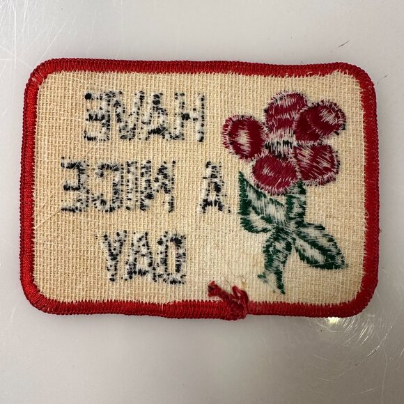 Vintage “Have a Nice Day” Patch Embroidered Red Flower Power 70s Hippie - Picture 3 of 3